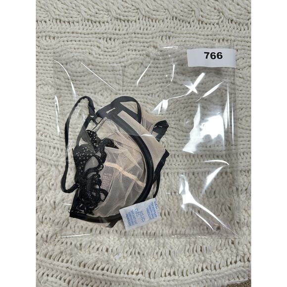 Victoria’s Secret Sheer Embroidered Balconette Bra Black Nude 34C Unlined Lace - Picture 5 of 5